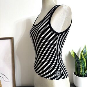 VERSACE sz L Vintage Tank Top Stretch Fabric Striped Italy Shirt Large Womens